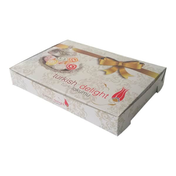 prepared turkish delight boxes with high quality cartboard structure, leakproof and special turkish deligh images printed features 1kg