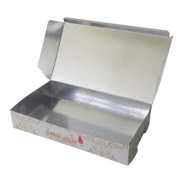 prepared turkish delight boxes with high quality cartboard structure, leakproof and special turkish deligh images printed features 500 gr