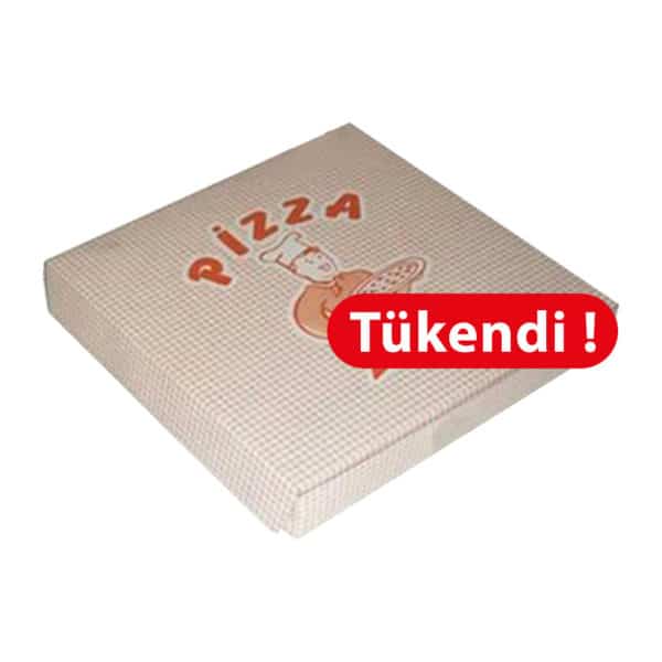 25x25x3,5 cm pizza kutusu 100 adetli pakette ve standart baskılı görsel, gıdayla temasa uygun 300 gr krome kartondan üretilmiştir