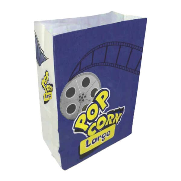 Popcorn kese kağıdı large boy 15x28x8 cm ebatında, 500 adetli ve 5000 adetli pakette. Ürün gıdayla temasa uygun beyaz kağıttan üretilmiştir.